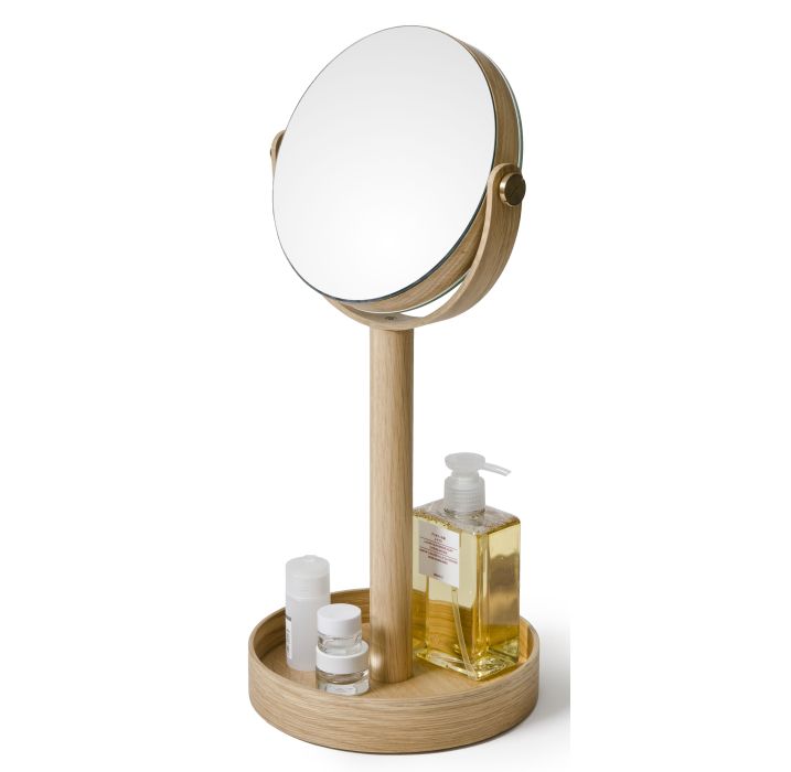 natural oak magnifying table mirror